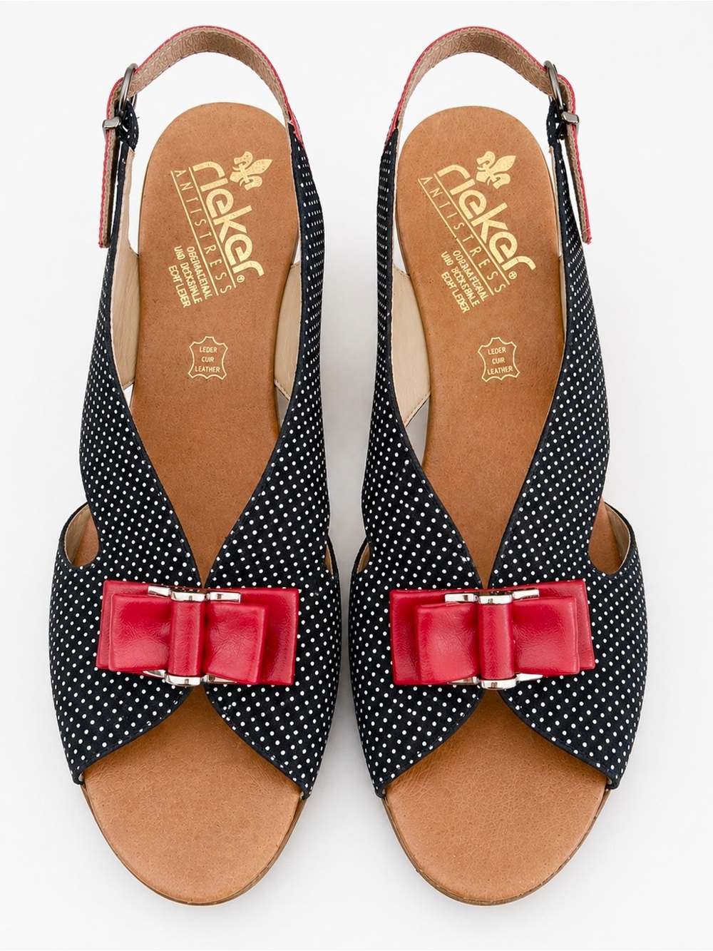 Rieker Antistress - Coquette Pin-up  - Polka Dot Bow Wedge Sandals - Size 41